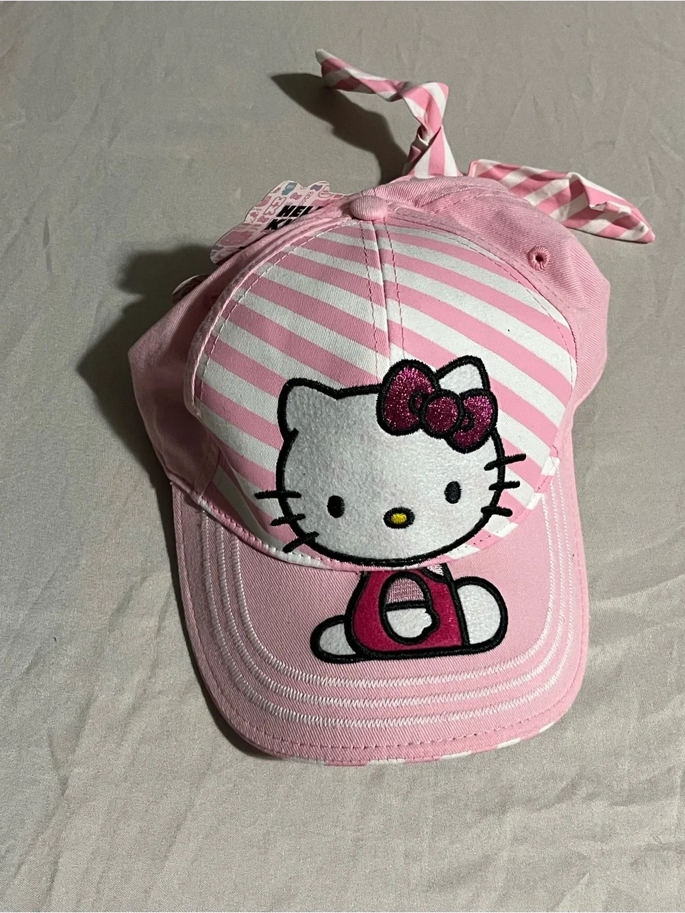 Hello Kitty Pink & White Striped Cap with Bow Embroidery Kids New with Tags